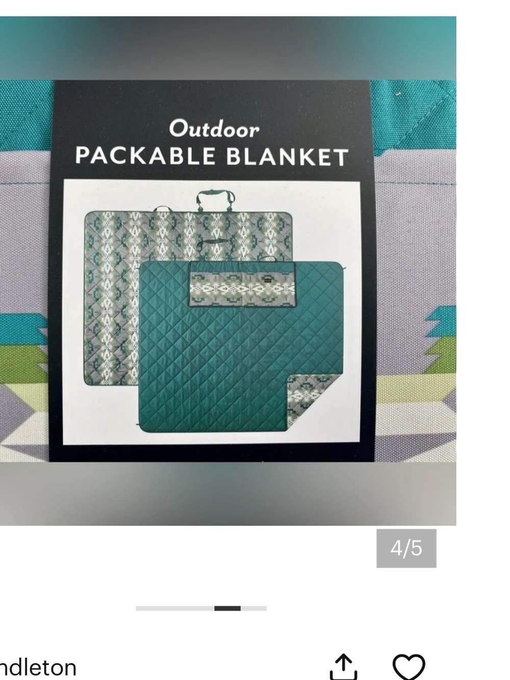 Pendleton Avra Valley Teal and Lime Geometric Packable Picnic Waterproof Blanket - Picture 5 of 8